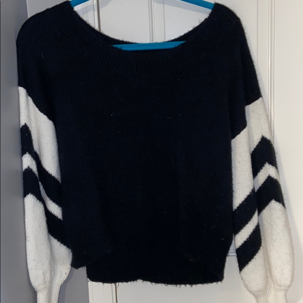 striped black and white sleeve sweater